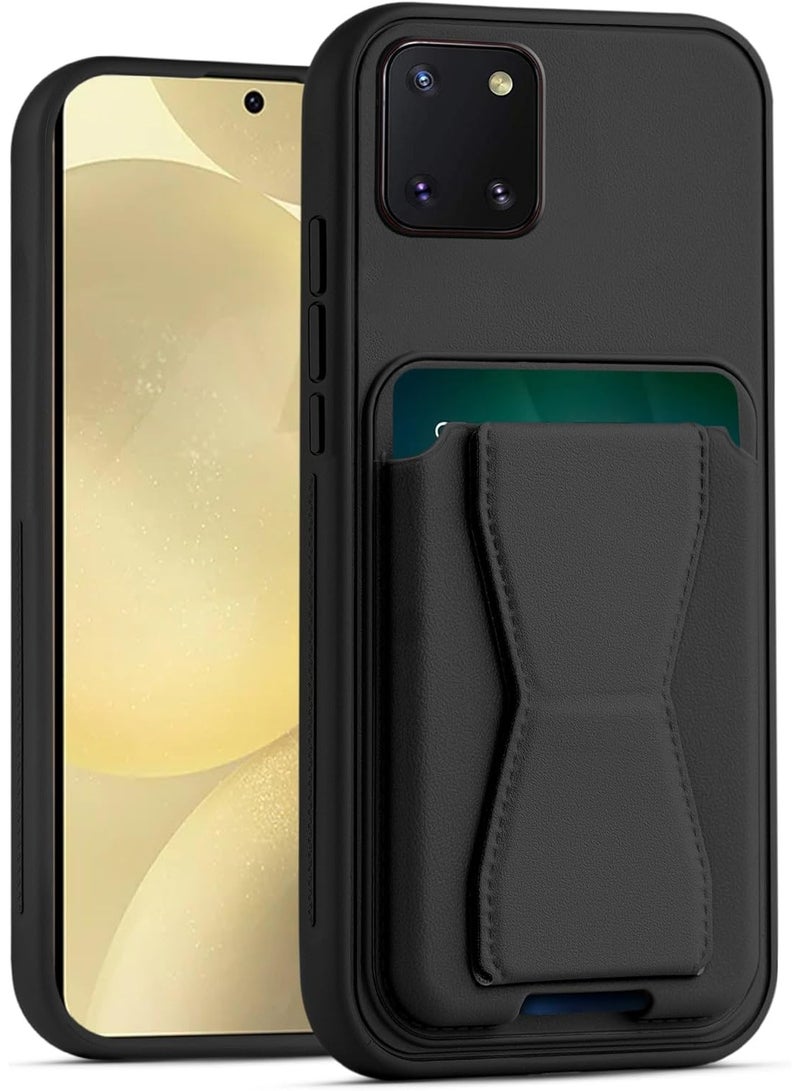 Leather Wallet Case Compatible with Samsung Galaxy Note 10 Lite, Leather Back Cover With TPU Frame, Shockproof Protective Phone Case with Card Holder Stand (Black)